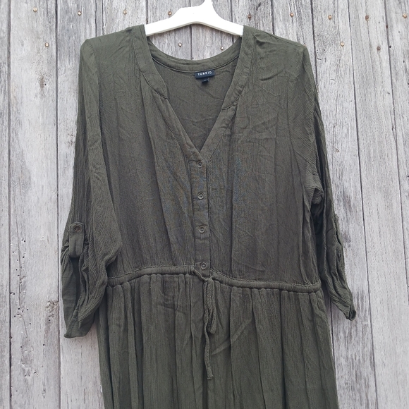 Torrid Sz 2X Roll Tab Half Sleeve Button Front Popover Shirt Dress Green Womens - Picture 2 of 6